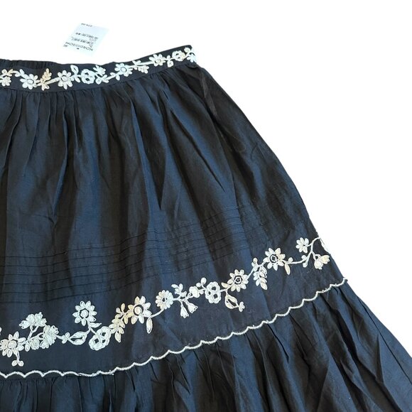 Farm Rio Embroidered Ruffle Maxi Skirt Tiered Cotton Black White Size Medium NWT - Picture 8 of 13